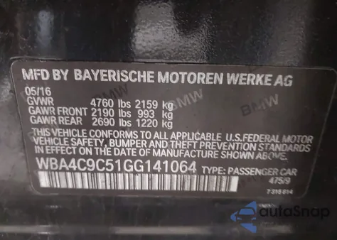 2016 BMW 428I Gran Coupe xDrive из США, поврежденный, VIN WBA4C9C51GG141064